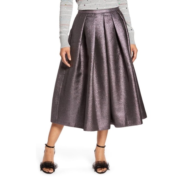 High-Gloss Pleated A-Line Skirt - 8059_PURPLE